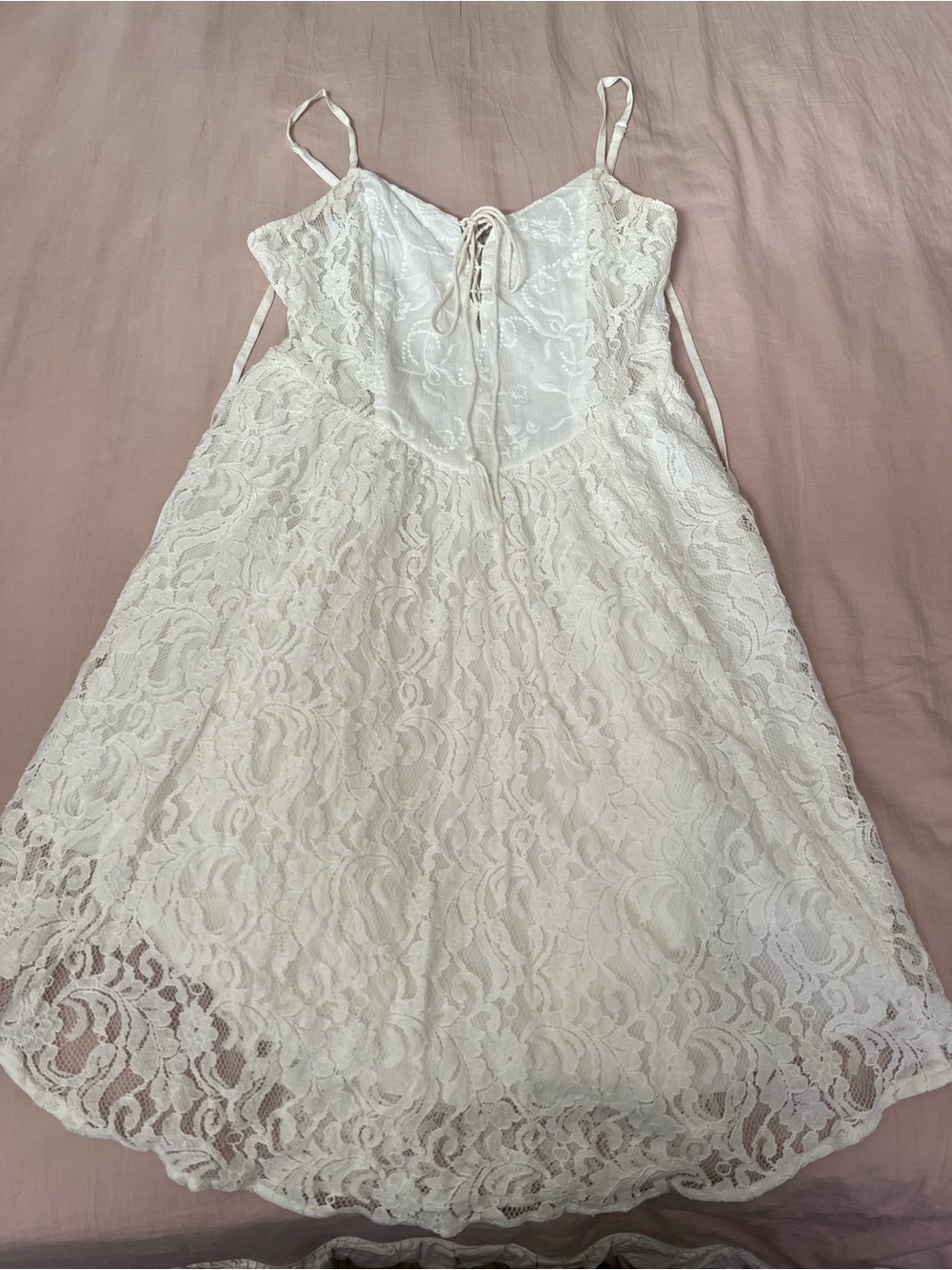 Miss Me White Lace Midi Dress with Spaghetti Straps